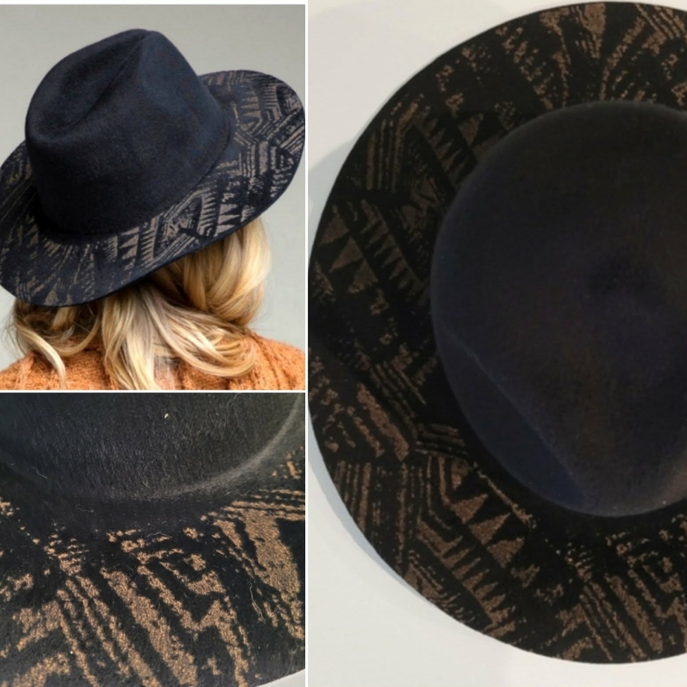 Boho Wool laser Print Brim Panama Hat
